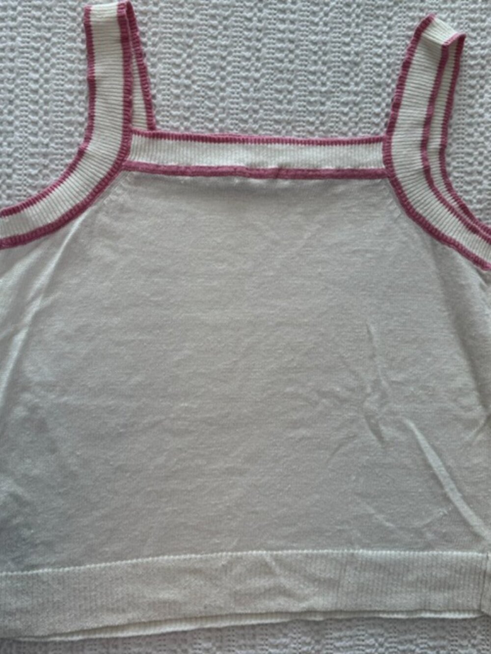Boden Saffron Linen Cotton Tank Top Ivory Pink Contrast Trim Square Neck US 12